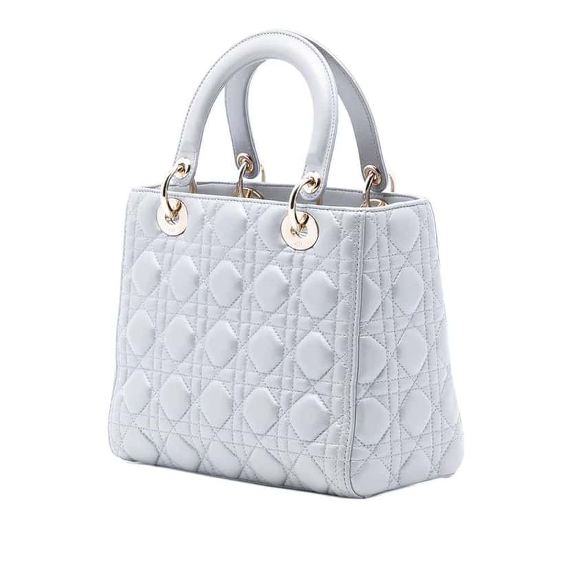 Dior Medium Pearlescent Lambskin Cannage Lady Dior Grey Leather Good condition - Back View