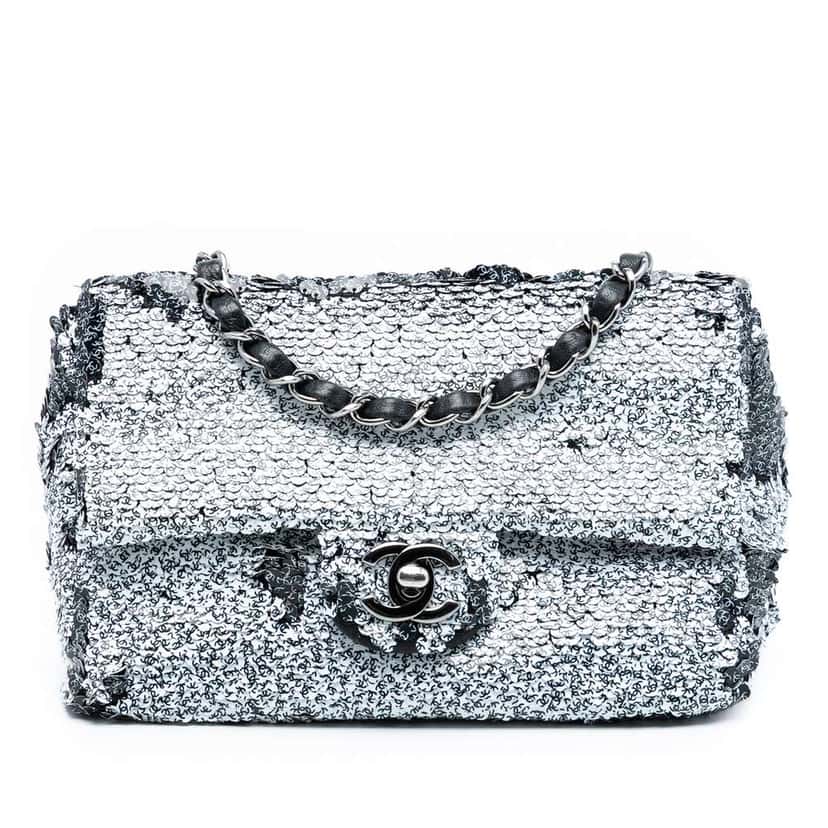 Chanel CC Printed Sequin Single Flap White Polyester Good condition - Front View