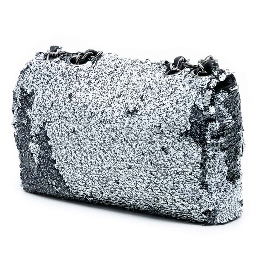 Chanel CC Printed Sequin Single Flap White Polyester Good condition - Back View