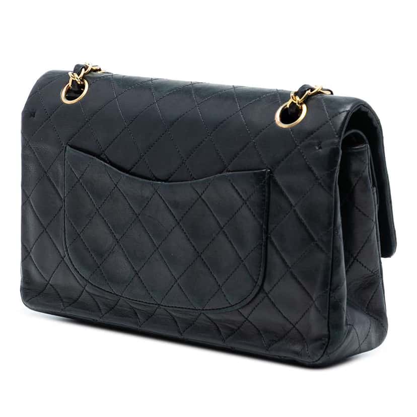 Chanel Medium Classic Lambskin Double Flap Black Leather Good condition - Back View