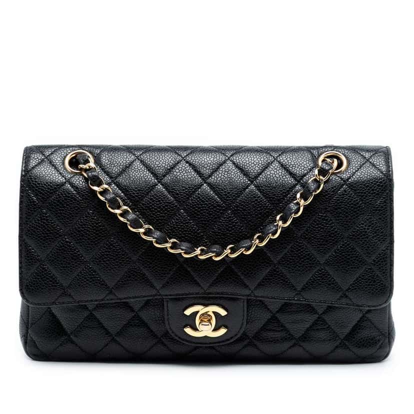 Chanel Medium Classic Caviar Double Flap Black Leather Good condition - Front View