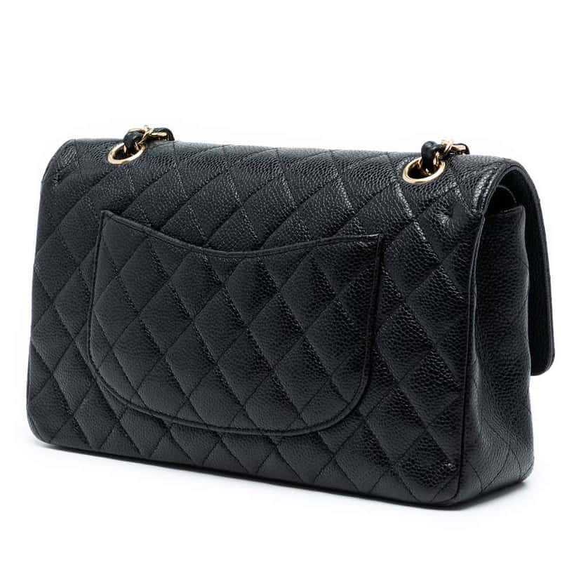 Chanel Medium Classic Caviar Double Flap Black Leather Good condition - Back View