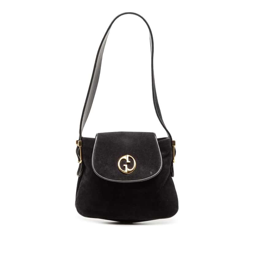 Gucci Suede 1973 Shoulder Bag Black Leather Very good condition - Front View