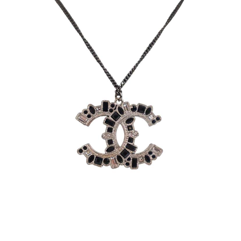 Chanel Ruthenium Plated CC Crystal Pendant Necklace Silver Silver Good condition - Back View