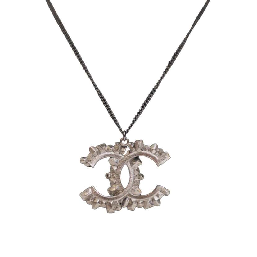 Chanel Ruthenium Plated CC Crystal Pendant Necklace Silver Silver Good condition - Inside View