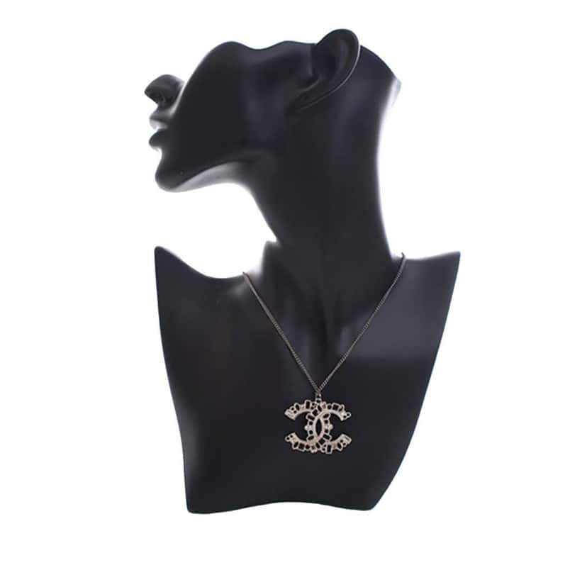 Chanel Ruthenium Plated CC Crystal Pendant Necklace Silver Silver Good condition - Box View