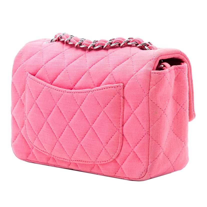 Chanel Mini Rectangular Classic Jersey Single Flap Pink Cotton Very good condition - Back View
