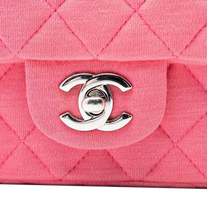 Chanel Mini Rectangular Classic Jersey Single Flap Pink Cotton Very good condition - Box View
