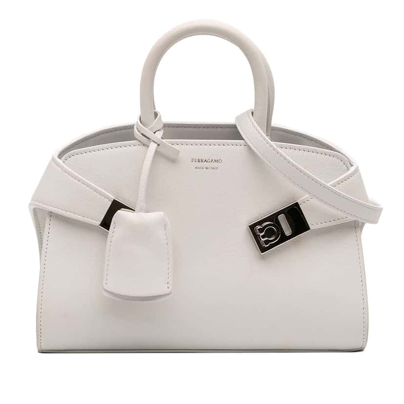 Salvatore Ferragamo Calfskin Hug Satchel XS White Leather Good condition - Front View