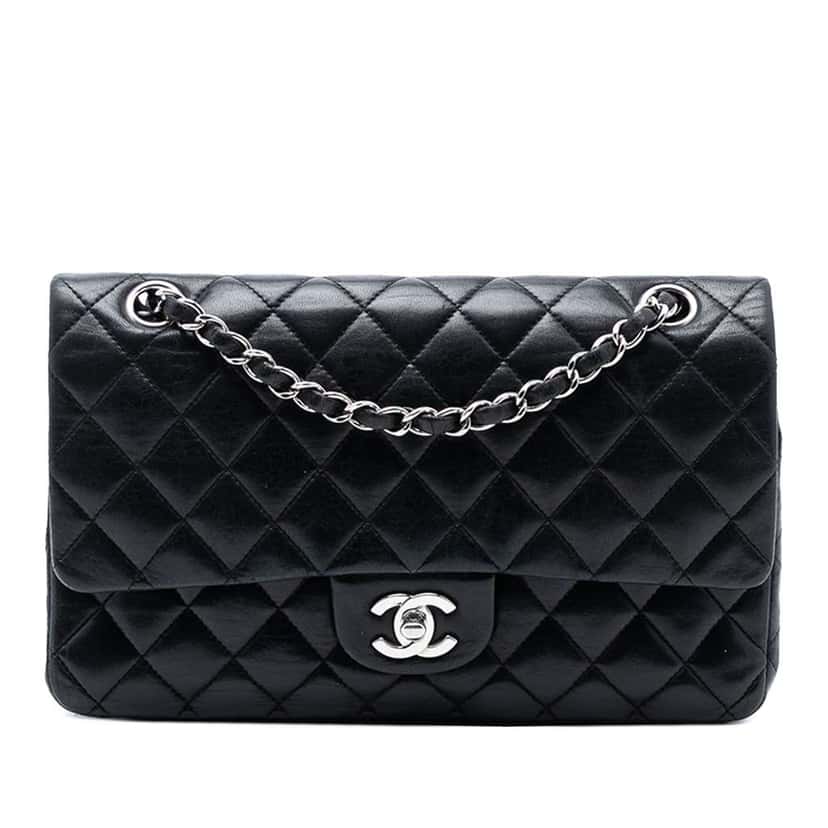 Chanel Medium Classic Lambskin Double Flap Black Leather Good condition - Front View