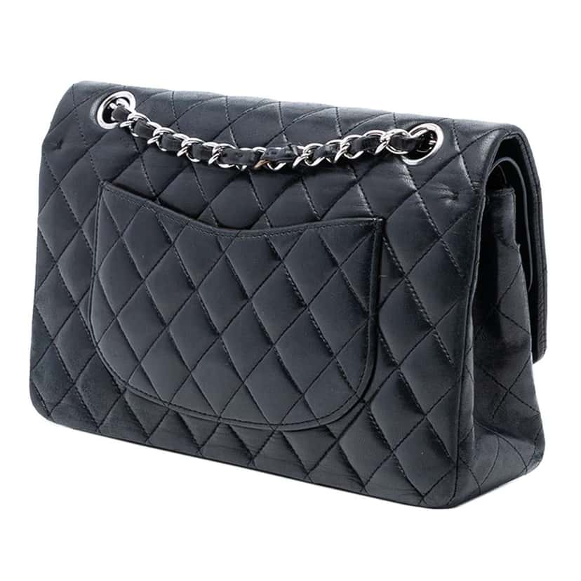 Chanel Medium Classic Lambskin Double Flap Black Leather Good condition - Back View