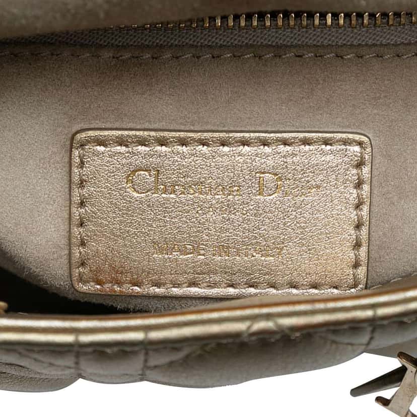 Dior Mini Metallic Lambskin Cannage Lady Dior Gold Leather Good condition - Box View