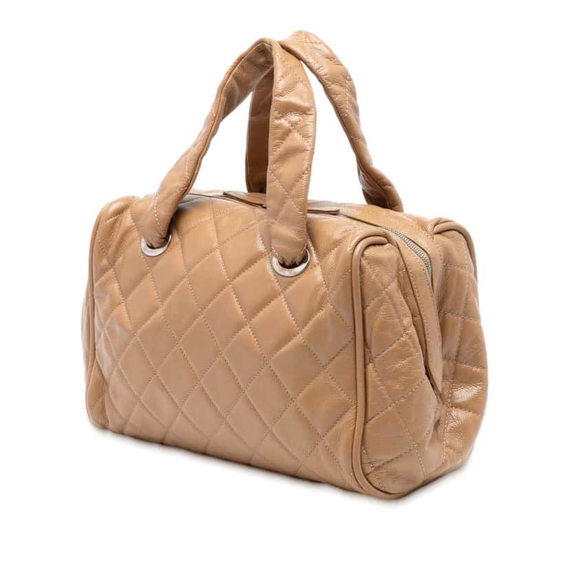 Chanel CC Quilted Caviar Stitched Bowler Bag Brown Leather Good condition - Back View