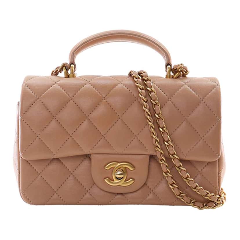 Chanel Mini Rectangular Classic Lambskin Top Handle Flap Brown Leather Good condition - Front View