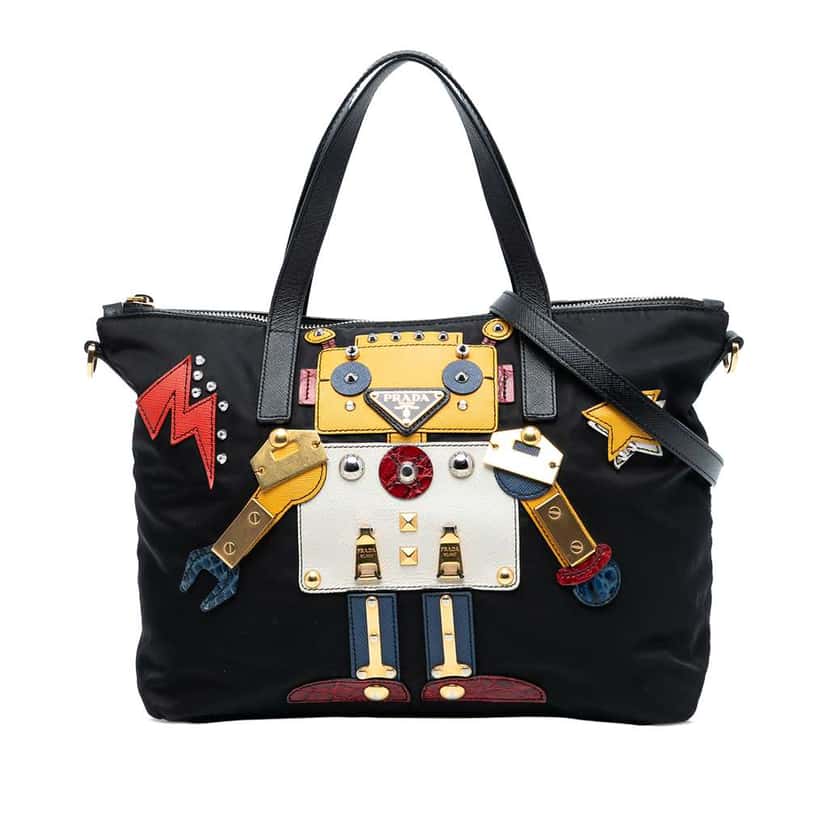 Prada Saffiano Trimmed Tessuto Robot Convertible Tote Black Good condition - Front View