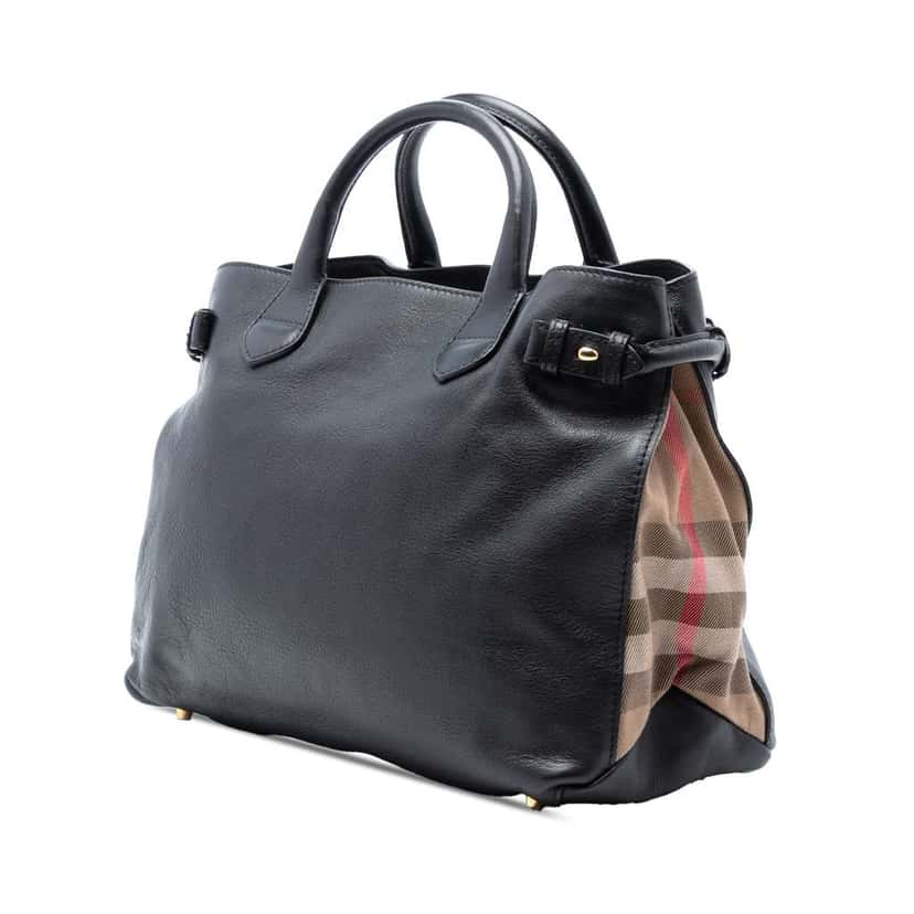 Burberry Medium Leather and House Check Banner Satchel Black Leather Good condition - Back View