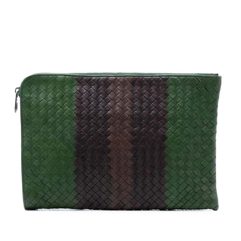 Bottega Veneta Tricolor Nappa Intrecciato Clutch Green Leather Good condition - Front View