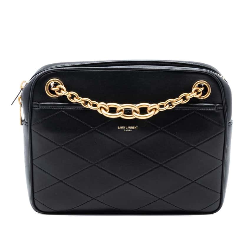 Saint Laurent Quilted Lambskin Le Maillon Chain Shoulder Bag Black Leather Good condition - Front View