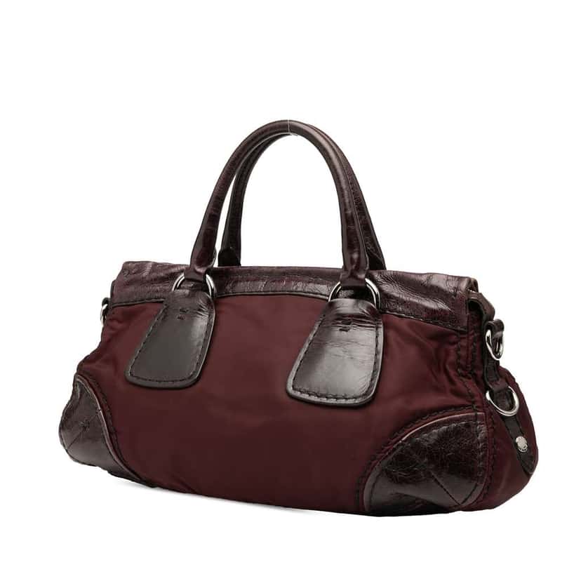 Prada Soft Calf Trimmed Tessuto Zip Top Satchel Red Good condition - Back View