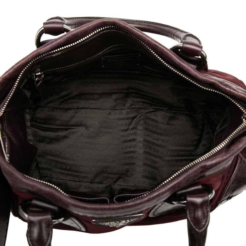 Prada Soft Calf Trimmed Tessuto Zip Top Satchel Red Good condition - Model View