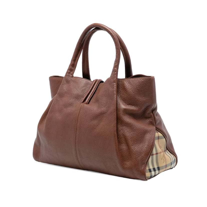 Burberry Medium House Check Trimmed Leather Horn Toggle Tote Brown Leather Good condition - Back View