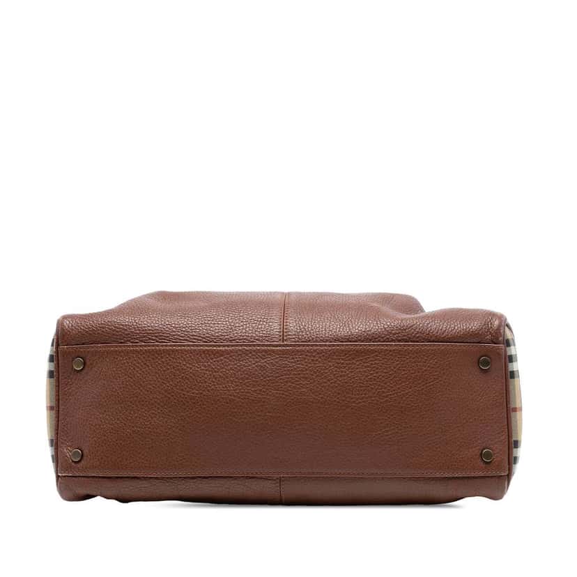 Burberry Medium House Check Trimmed Leather Horn Toggle Tote Brown Leather Good condition - Inside View