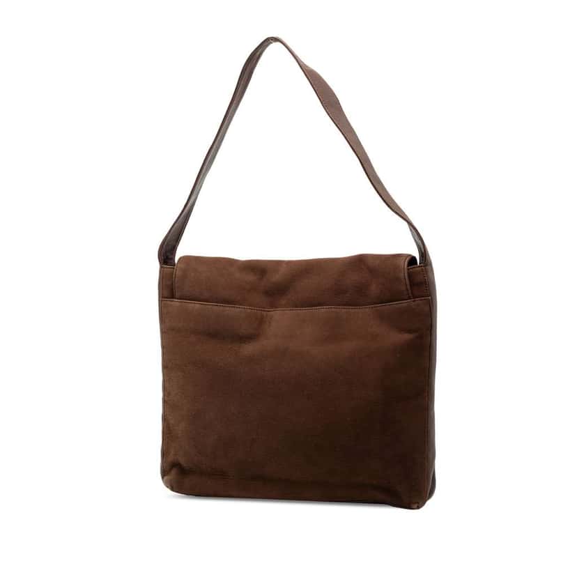 Loewe Suede Anagram Flap Shoulder Bag Brown Leather Very good condition - Back View