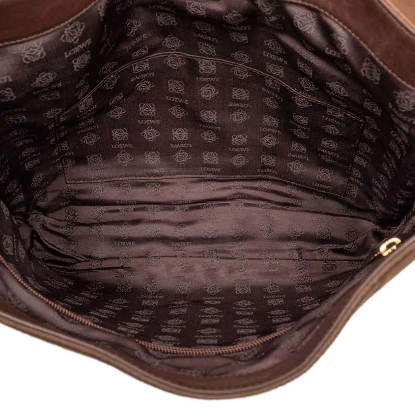Loewe Suede Anagram Flap Shoulder Bag Brown Leather Very good condition - Model View