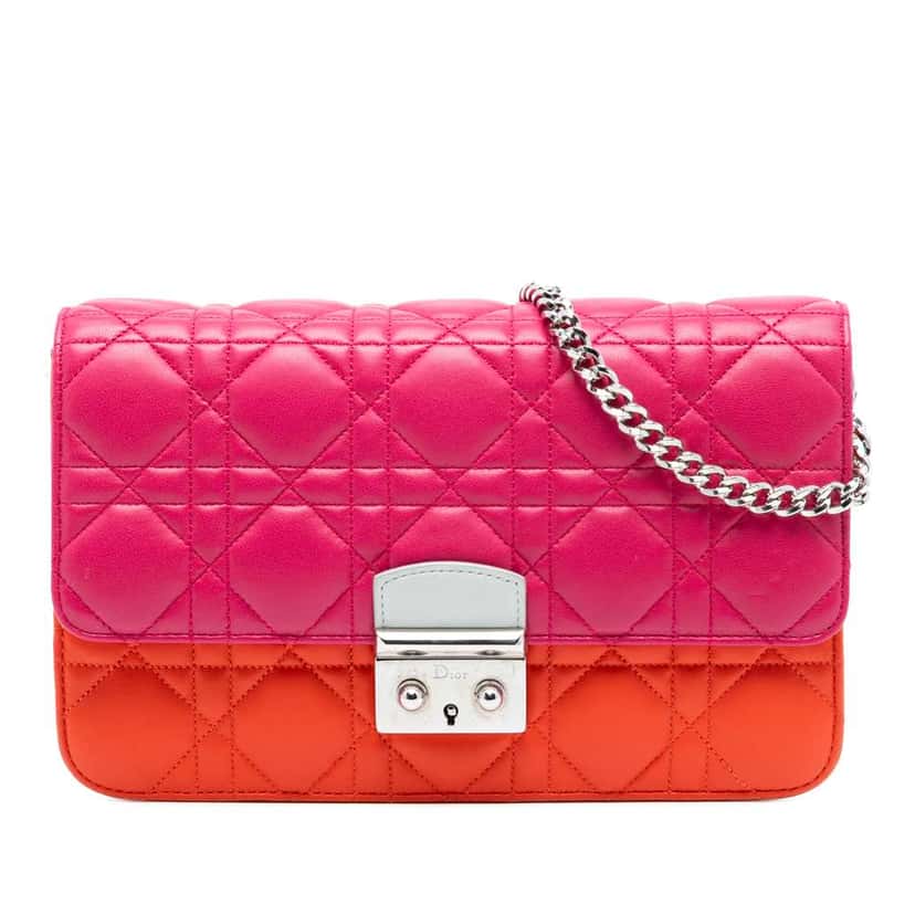Dior Tricolor Lambskin Cannage Miss Dior Promenade Flap Pink Leather Good condition - Front View
