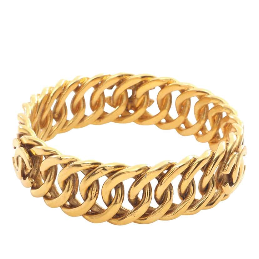Chanel CC Gold Plated Chain Link Bangle Bracelet Gold Metal Good condition - Back View
