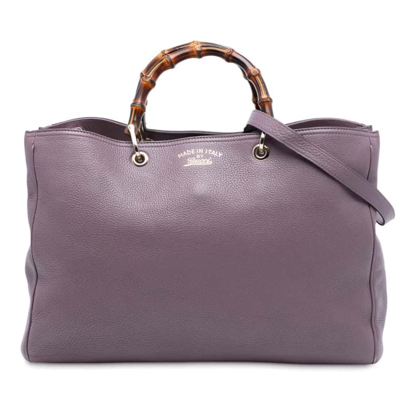 Gucci Large Calfskin Bamboo Shopper Satchel Purple Leather Good condition - Front View