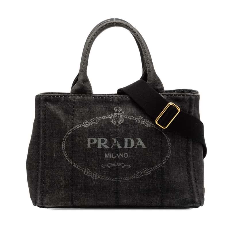 Prada Small Denim Canapa Logo Satchel Black Denim Good condition - Front View
