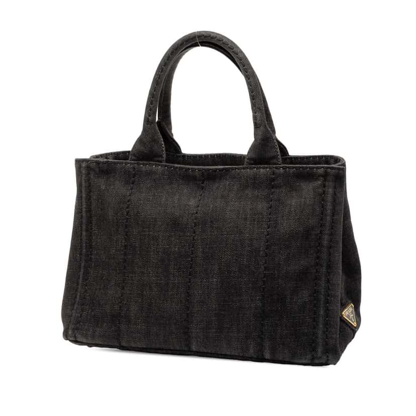 Prada Small Denim Canapa Logo Satchel Black Denim Good condition - Back View