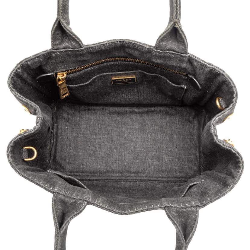 Prada Small Denim Canapa Logo Satchel Black Denim Good condition - Model View