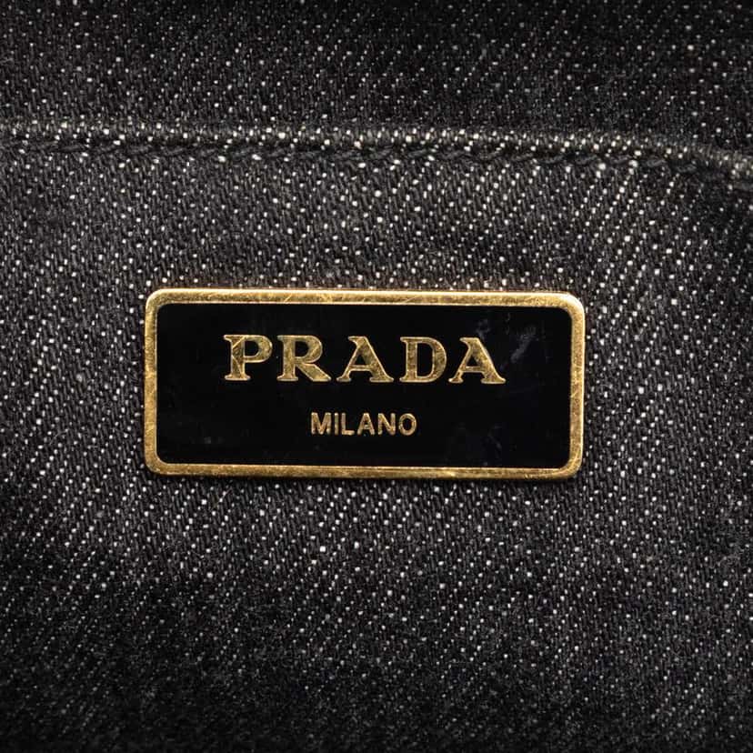 Prada Small Denim Canapa Logo Satchel Black Denim Good condition - Box View
