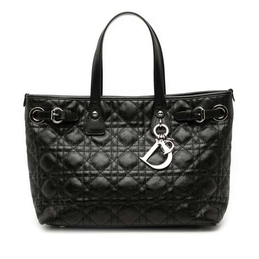 Dior Mini Coated Canvas Cannage Panarea Tote Black Canvas Good condition - Front View