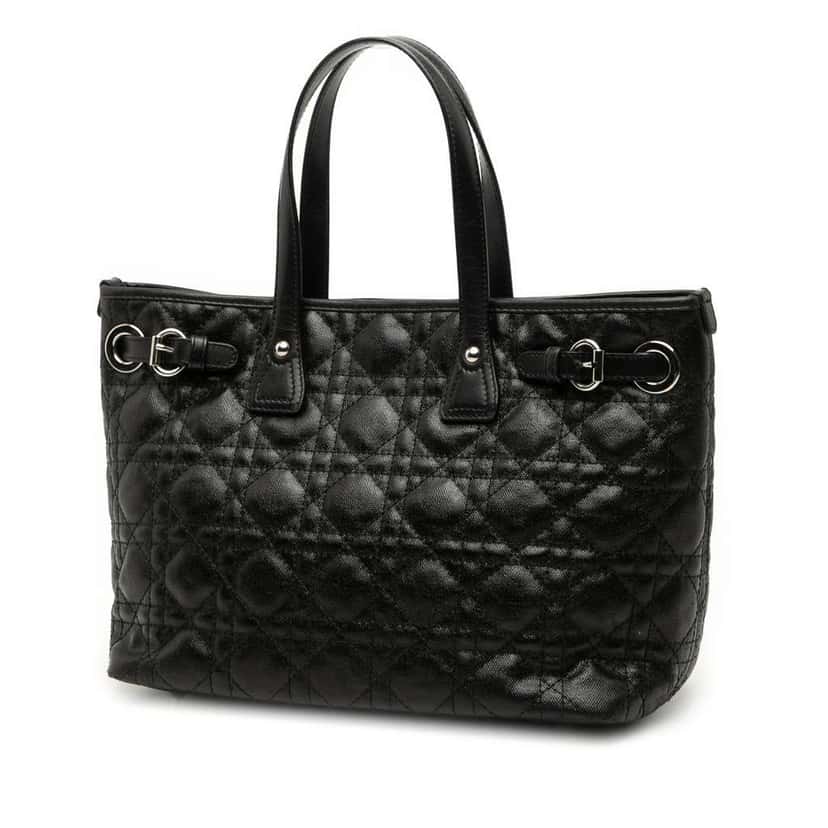Dior Mini Coated Canvas Cannage Panarea Tote Black Canvas Good condition - Back View