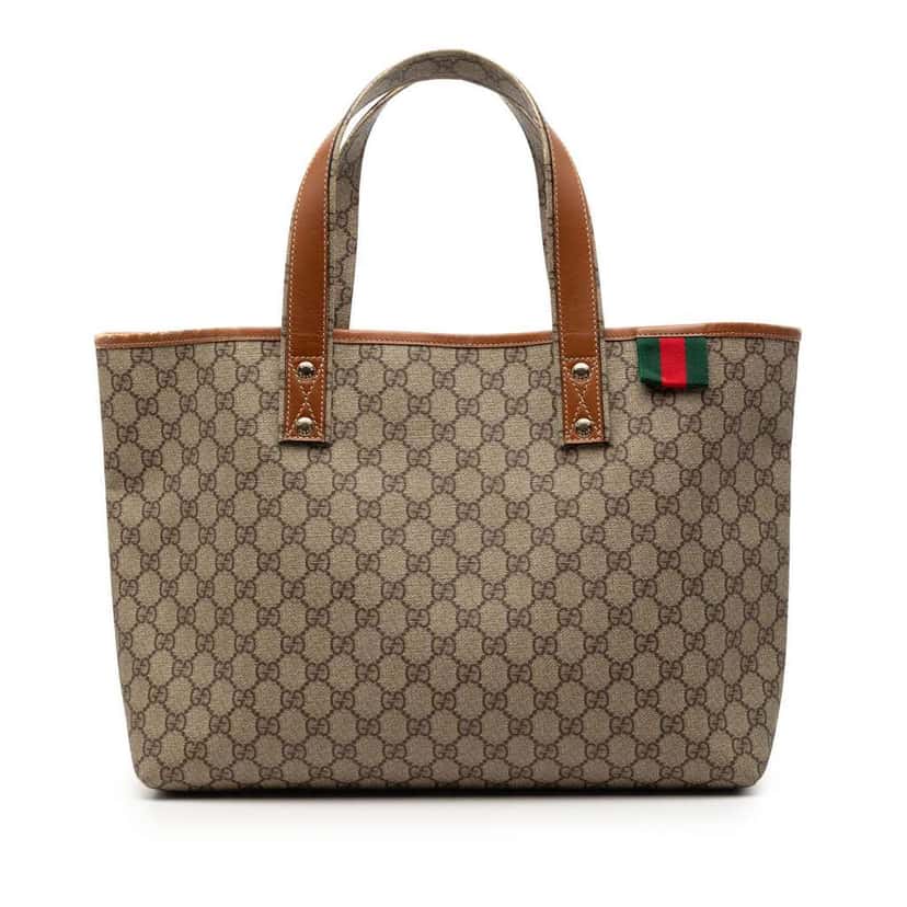 Gucci Medium GG Supreme Web Loop Tote Brown Canvas Good condition - Front View