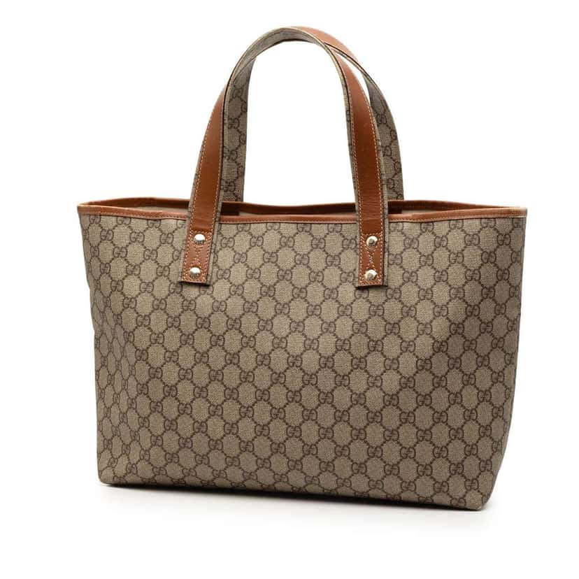 Gucci Medium GG Supreme Web Loop Tote Brown Canvas Good condition - Back View