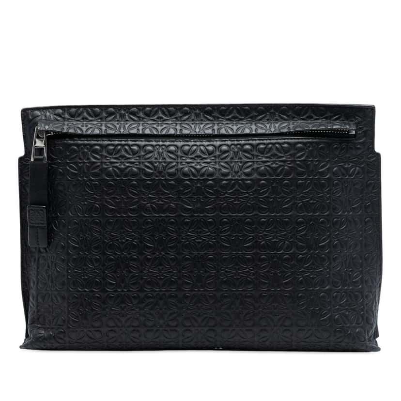 Loewe Embossed Anagram Leather Repeat T Clutch Black Leather Good condition - Front View