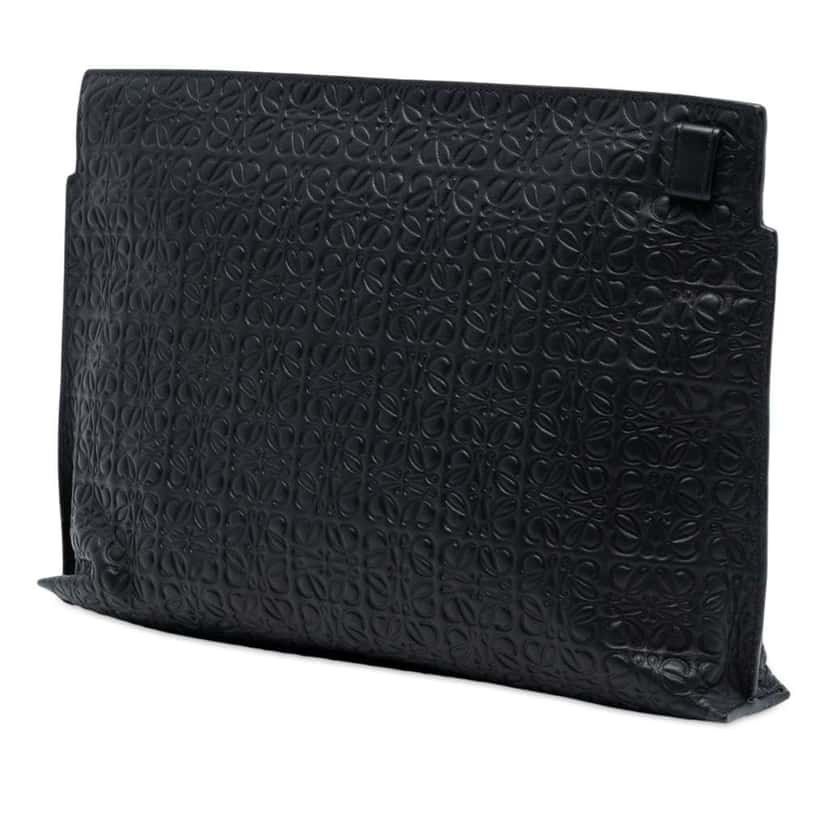 Loewe Embossed Anagram Leather Repeat T Clutch Black Leather Good condition - Back View