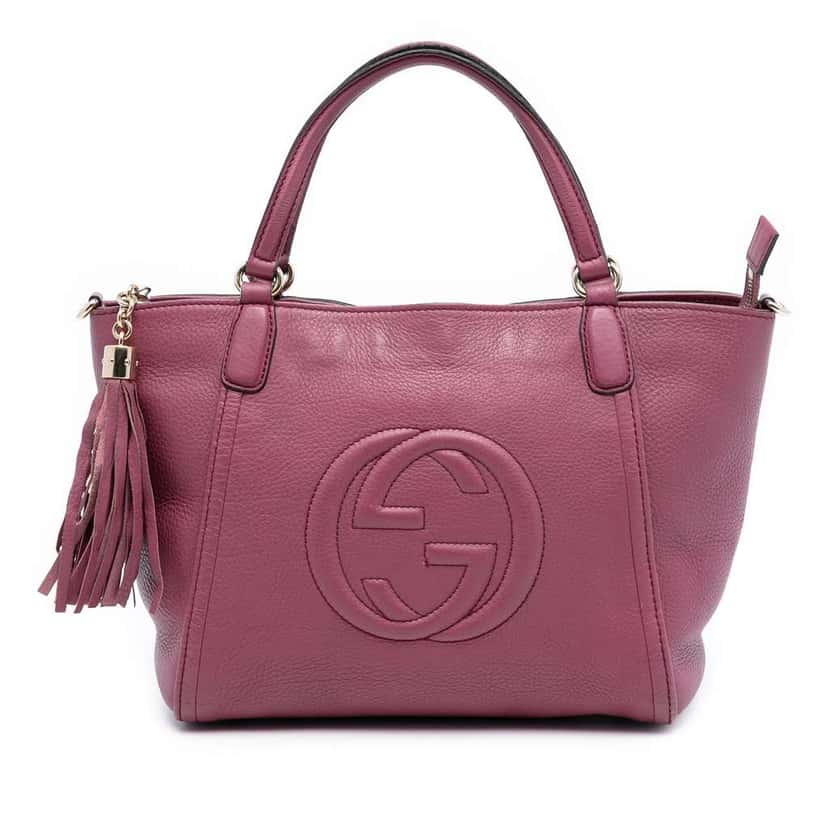 Gucci Small Pebbled Leather Soho Cellarius Satchel Purple Leather Very good condition - Front View