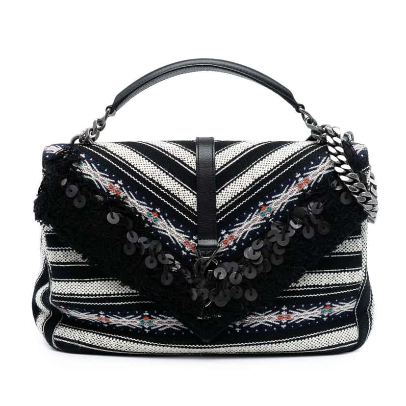 Saint Laurent Large Chevron Berber Monogram College Satchel Black Wool Very good condition - Front View