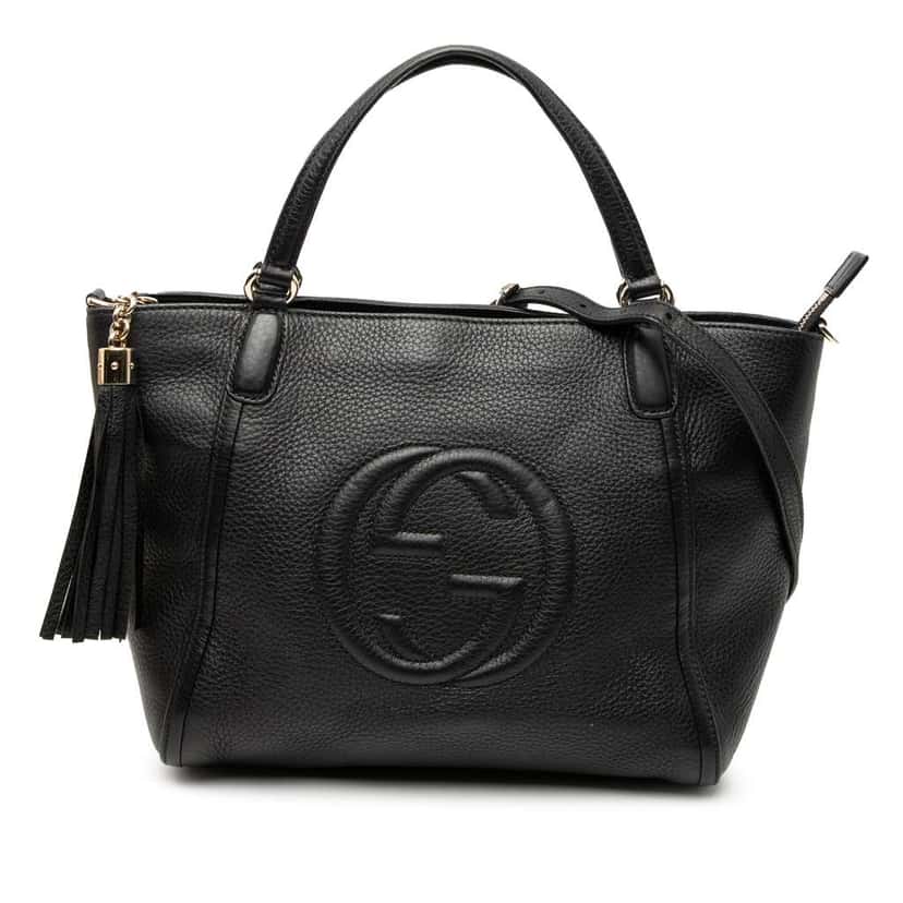 Gucci Small Pebbled Leather Soho Cellarius Satchel Black Leather Good condition - Front View