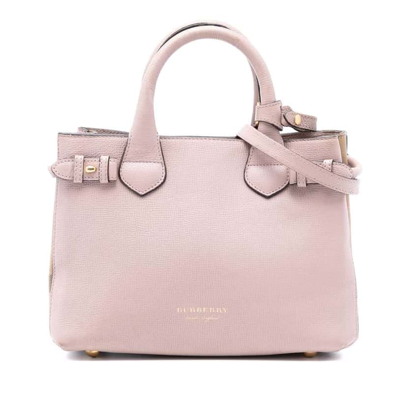 Burberry Small Leather and House Check Banner Satchel Pink Leather Good condition - Front View