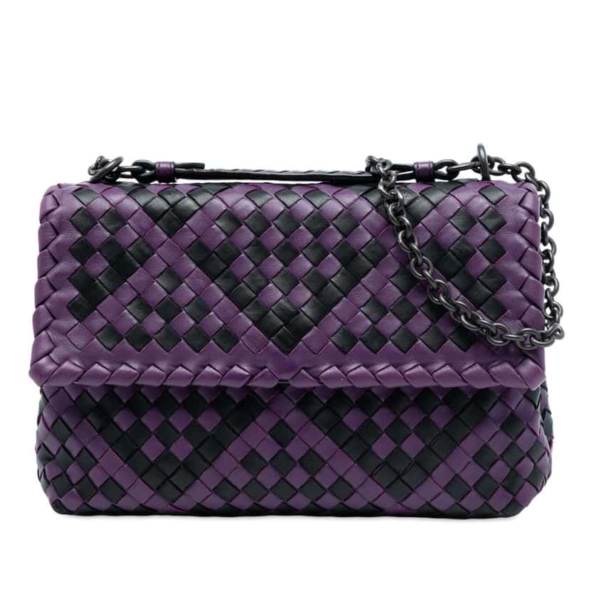 Bottega Veneta Small Bicolor Nappa Intrecciato Olimpia Shoulder Bag Purple Leather Very good condition - Front View