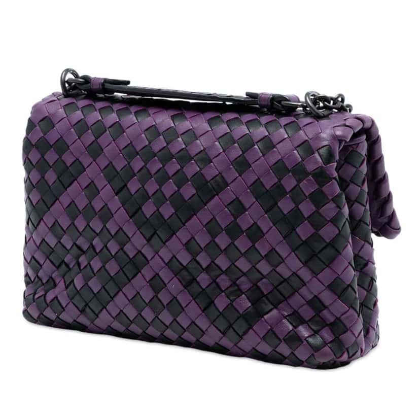Bottega Veneta Small Bicolor Nappa Intrecciato Olimpia Shoulder Bag Purple Leather Very good condition - Back View
