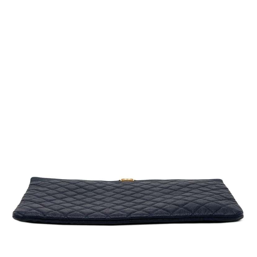 Chanel Large Quilted Caviar Boy O Case Clutch Blue Leather Good condition - Inside View