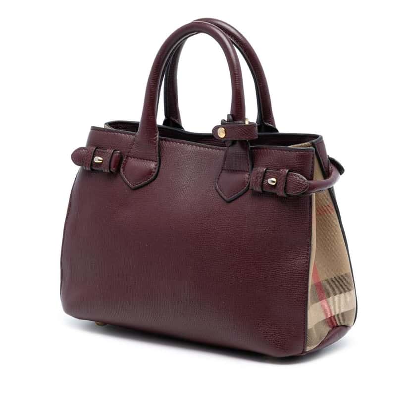 Burberry Small Grainy Calfskin and House Check Banner Satchel Red Leather Good condition - Back View