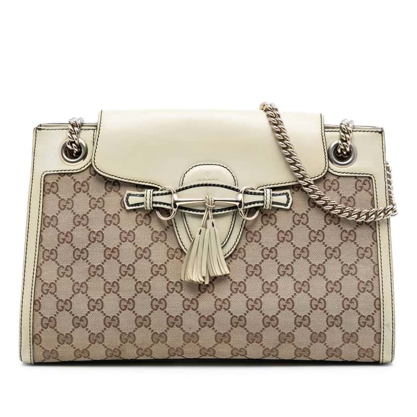 Gucci Large GG Canvas Emily Shoulder Bag Brown Canvas Very good condition - Front View